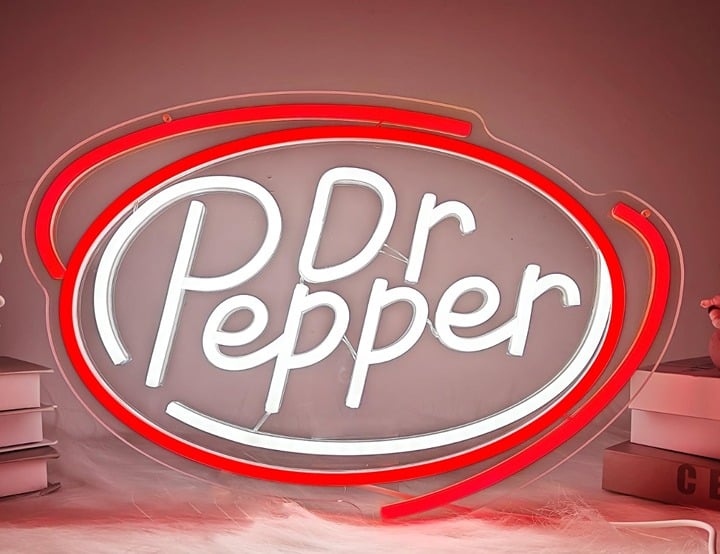 Vivid Bright Red / White “Dr Pepper” LED Night Light Soda Room Wall Decoration