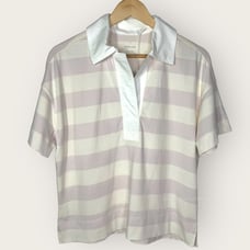 Everlane Retro Jersey Striped Polo Shirt | Small | White Purple Boxy Oversized