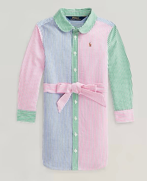 Polo Ralph Lauren Girl’s Sz 5 Pastel Colorblock Seersucker Fun Shirtdress