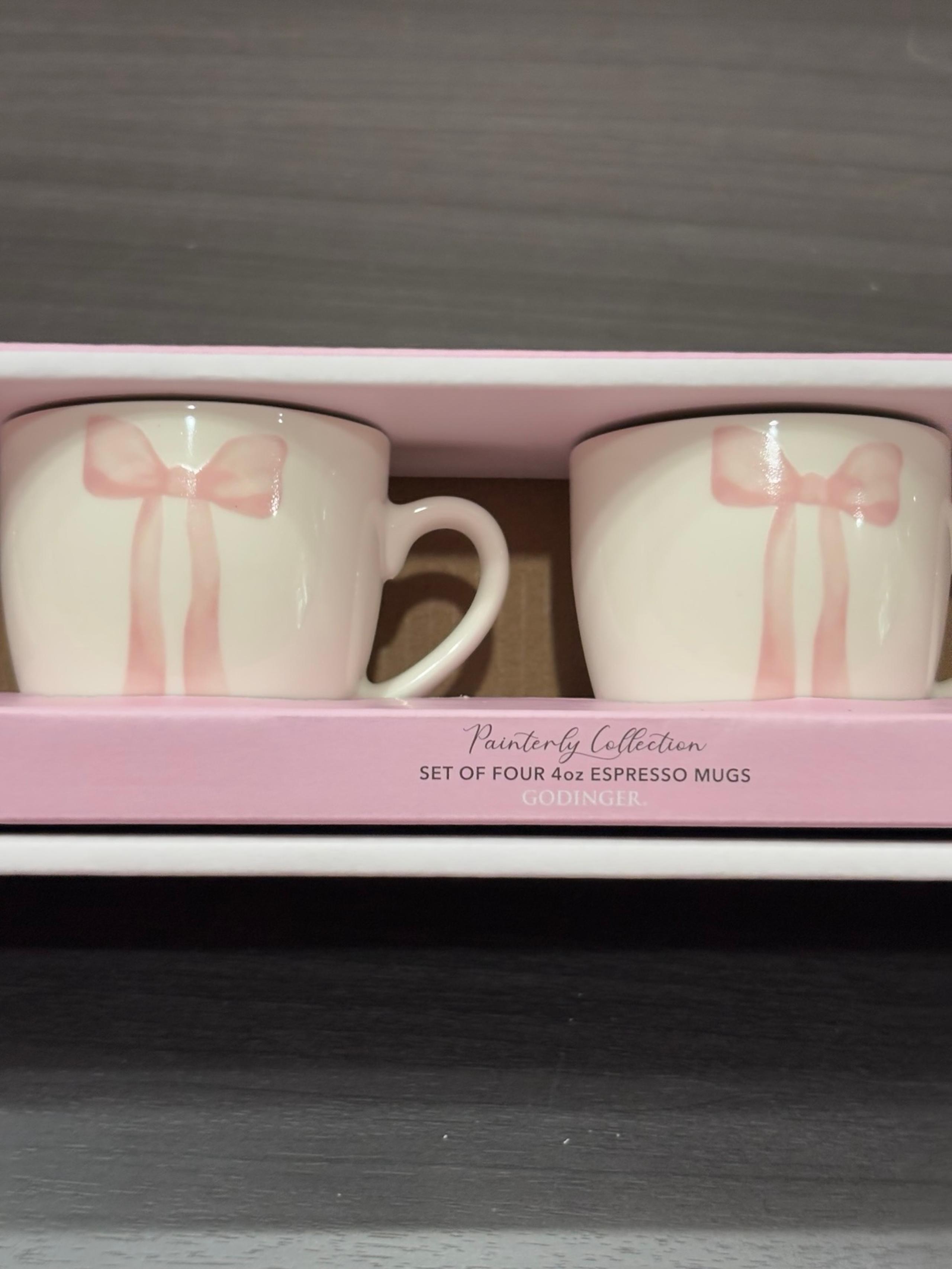 Super Cute Set of 4 Pink Coquette Bow Ceramic Espresso Mugs