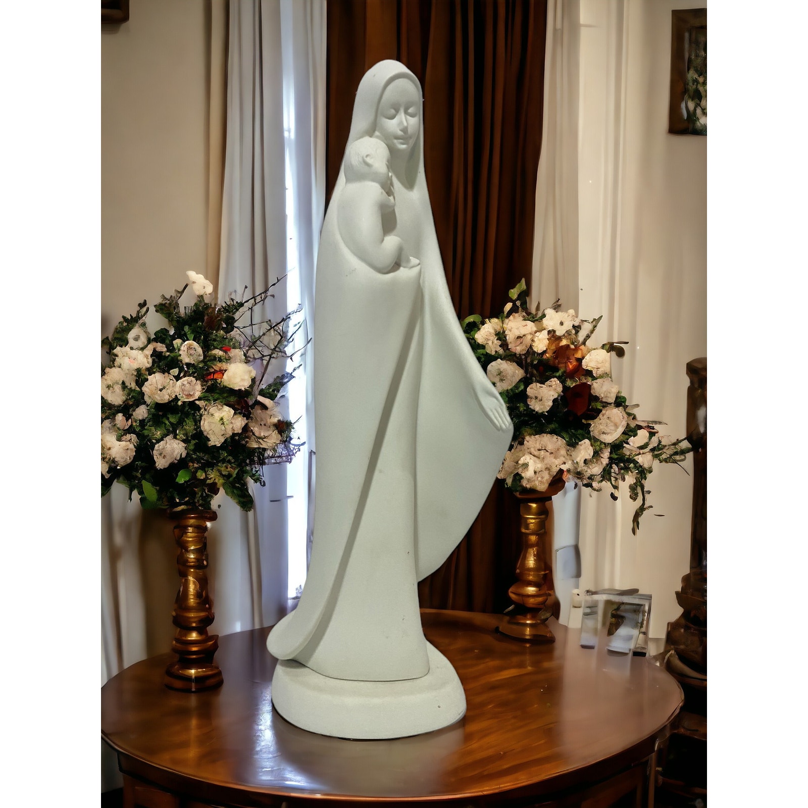 Francesco Pinton Madonna With Child Porcelain Statue 16.5 Tall Signed by Artist