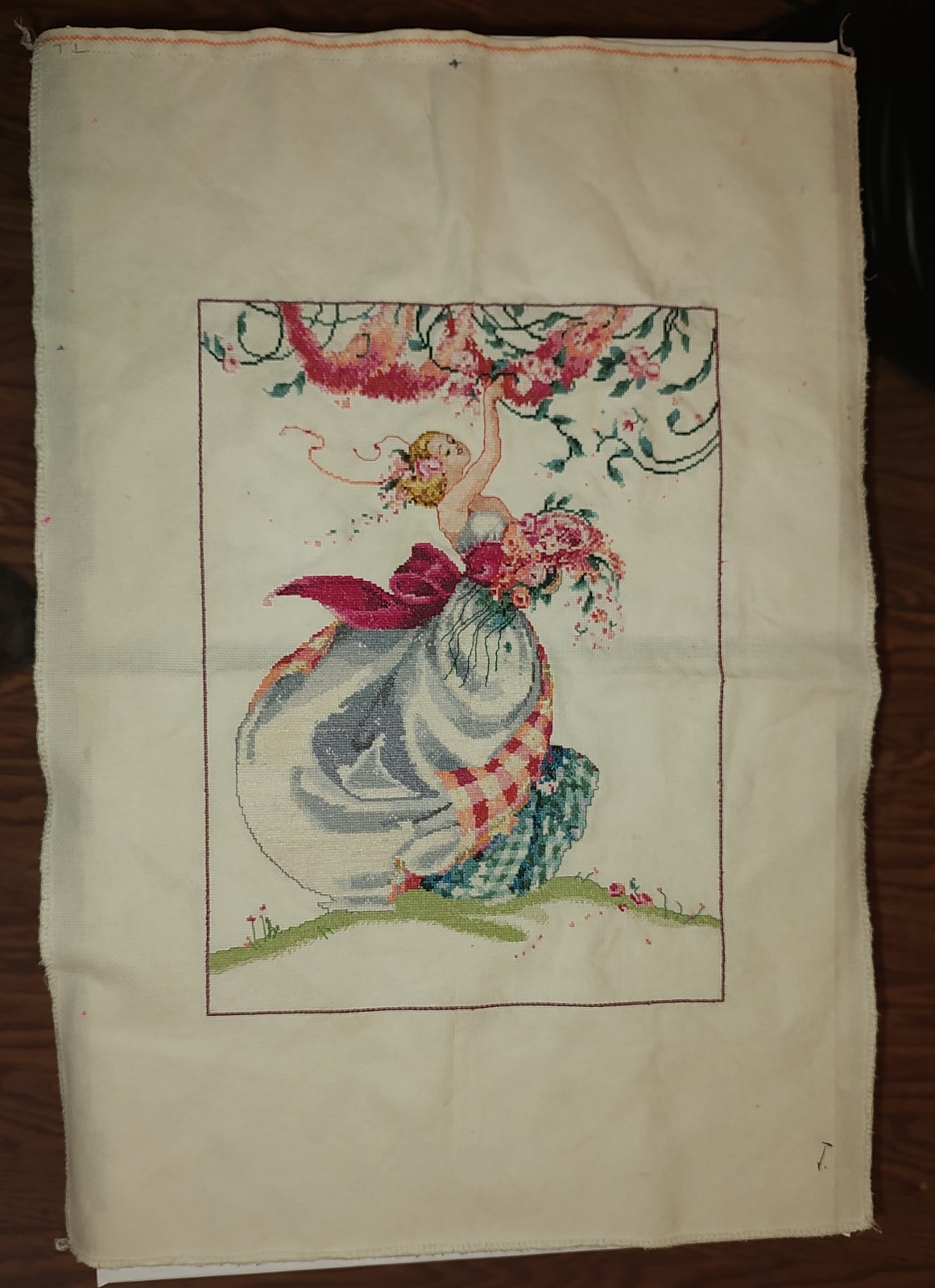 Mirabilia Cross Stitch Nora Corbet “Ashley’s Roses” COMPLETED Unframed 11 X 20 .