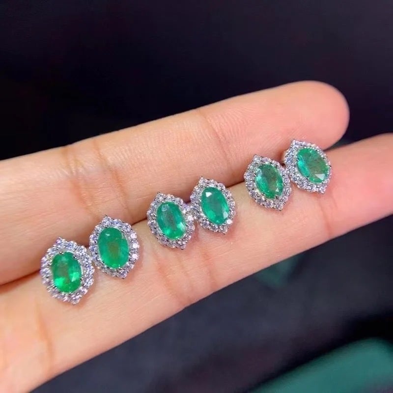 Zambian Emerald Earrings, Natural Mined Emerald Earrings