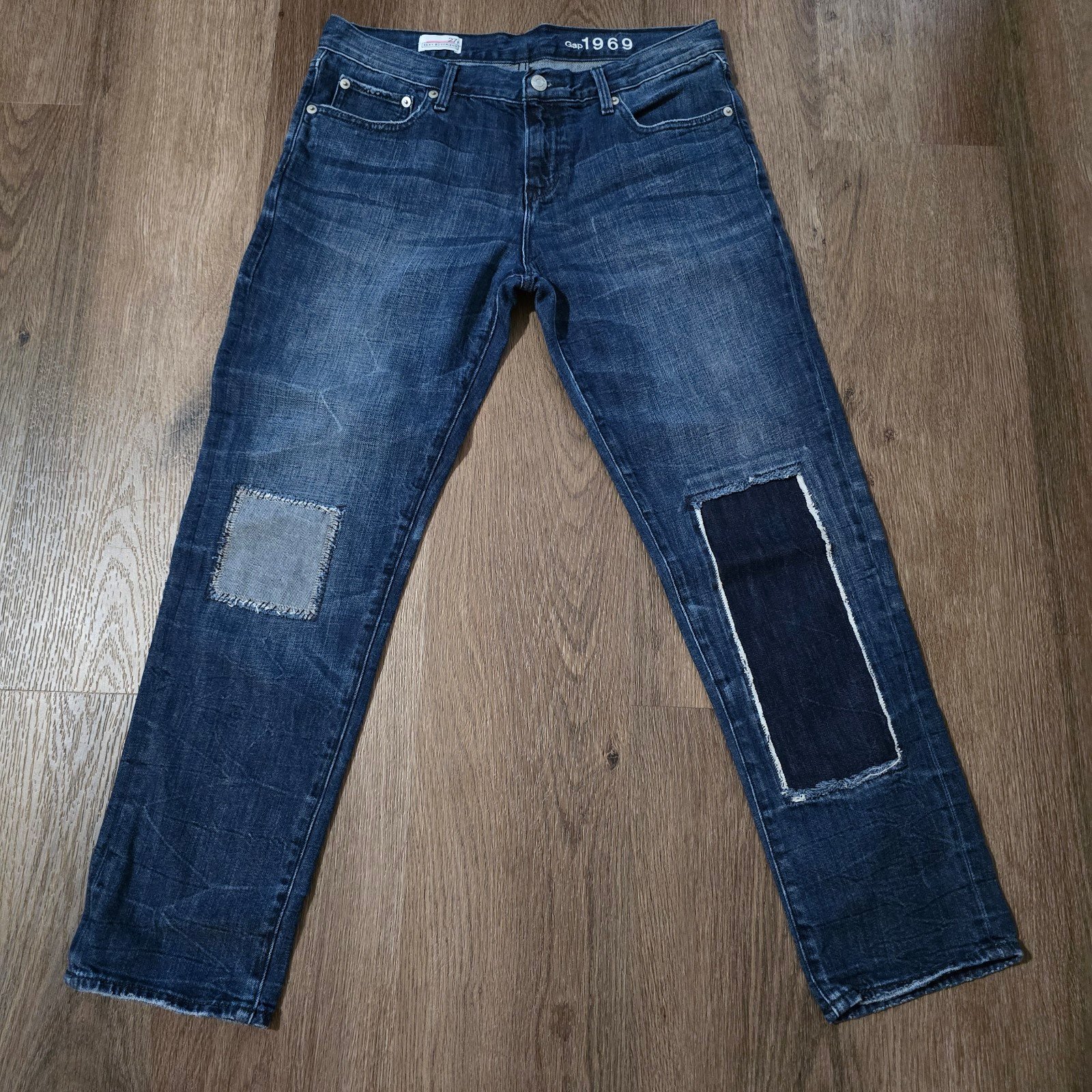 GAP 1969 Sexy Boyfriend Women's Denim Patchwork Blue Jeans Size 27