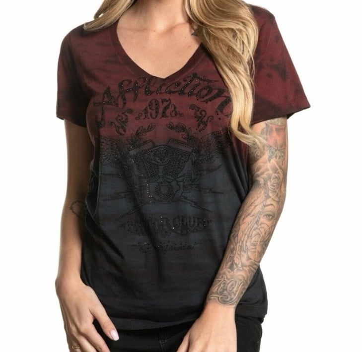 Women's Affliciton T-Shirt AC CALI RIDE Biker Tee
