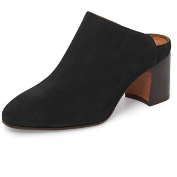YDN Chunky Mid Heels Slide Mule Clogs Dressy Slip On Closed Toe Loafer Shoes