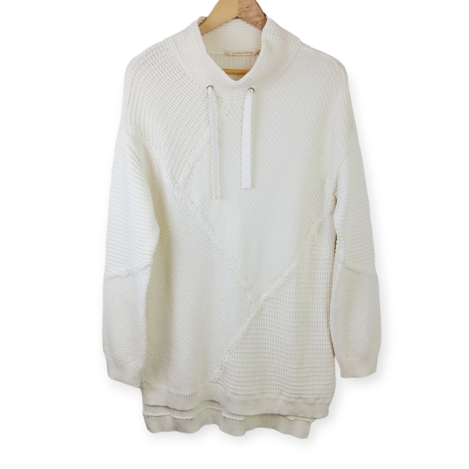 Soft Surroundings SZ M Comfy Place Mock Neck Patchwork Popover Sweater White