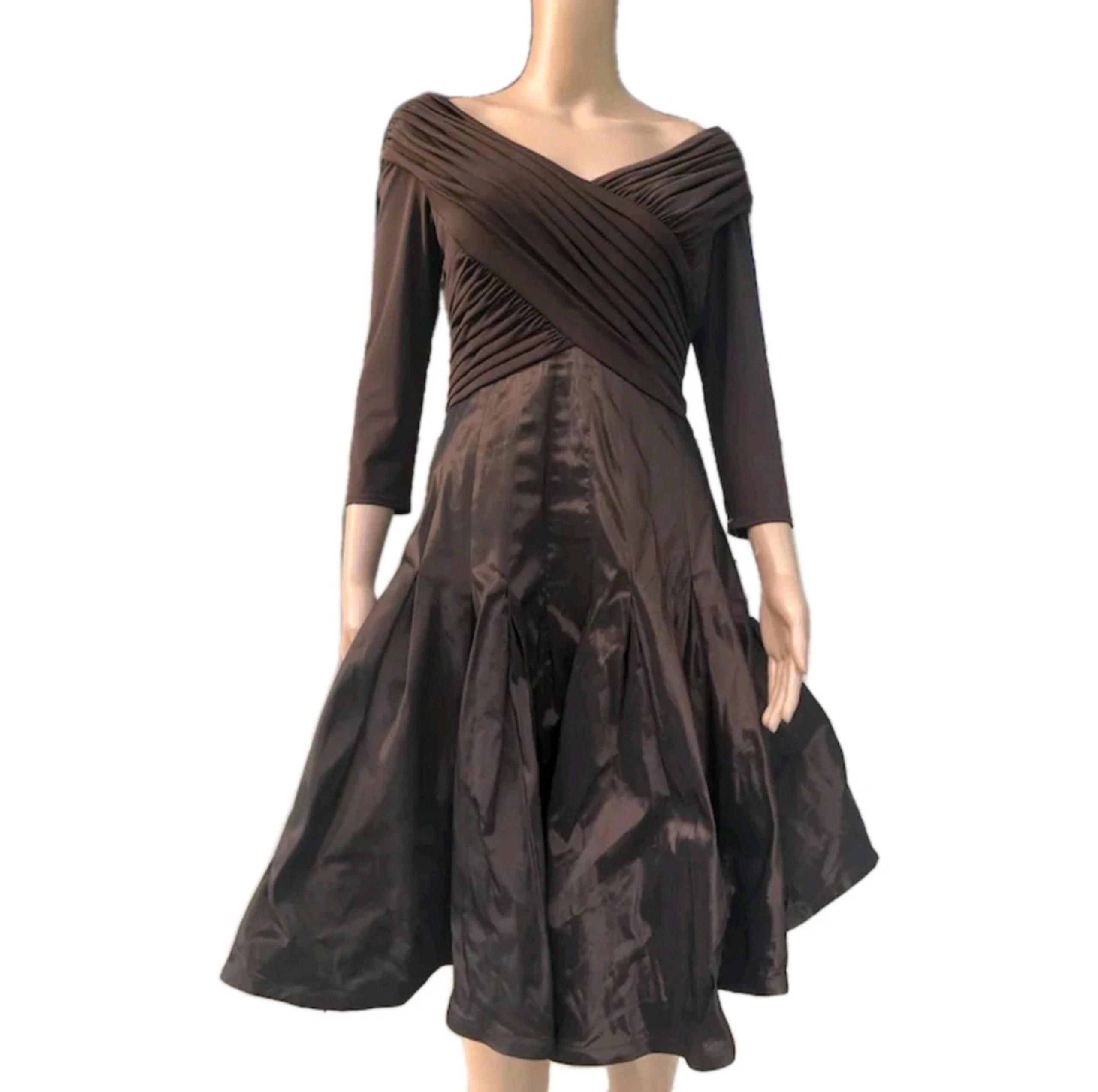 Tadashi Shoji Vintage Pleated A Line Skirt Mini Dress In Chocolate Brown Size 8