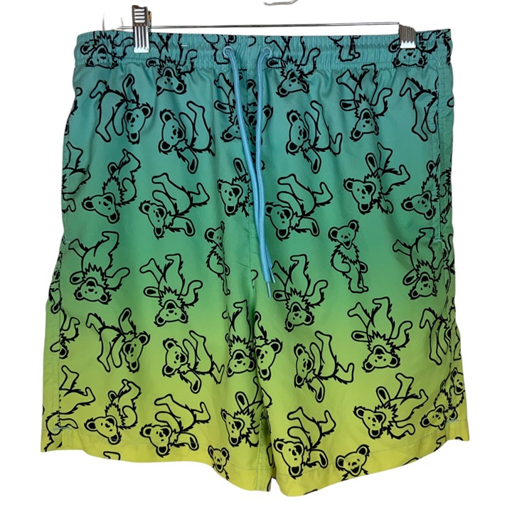 Grateful Dead Dancing Bear Gradient Swim Shorts Mens Size Medium Blue Green