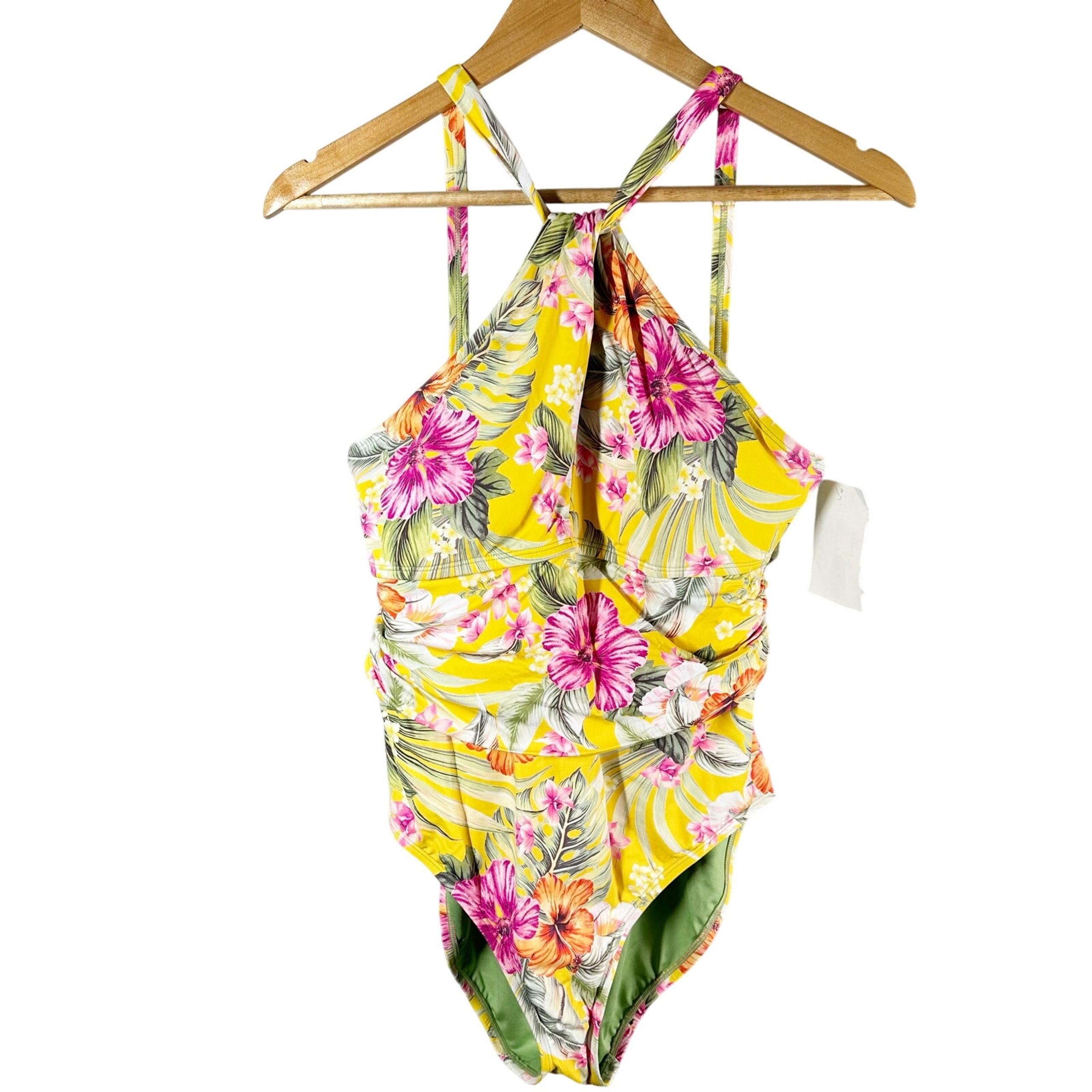 Bleu Rod Beattie Paradiso High Neck One-Piece Canary Gold  Size 12