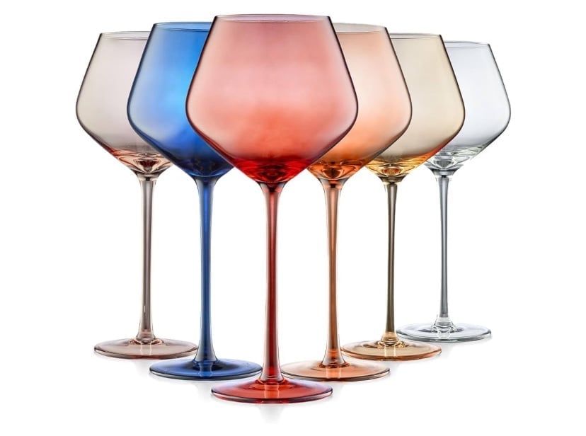 ANGELA & SOPHIA Set of 6 22oz Italian Style Long Stem Colored Wine Glasses(Case)