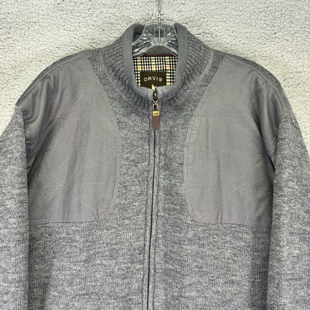 Orvis Sweater Mens Large Gray Wool Ultimate Foul Weather Shooting Plaid Lined