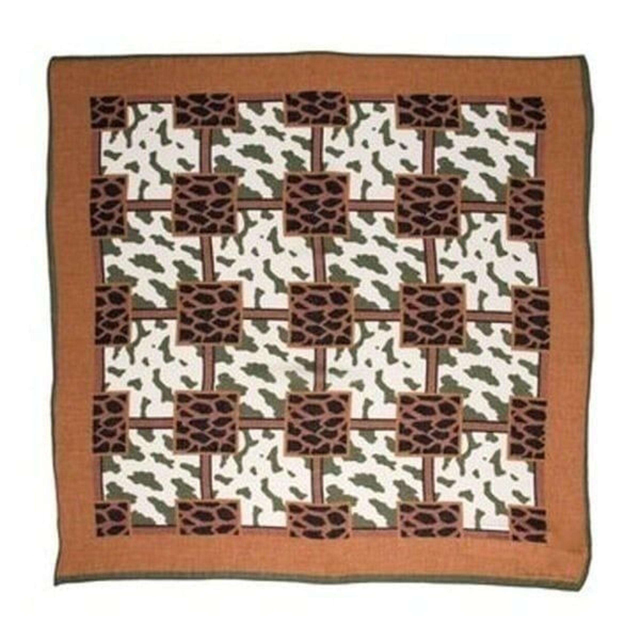oscar de la renta Authentic Brown Green Ivory Black Square Scarf Rayon