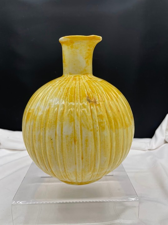 Stangl USA 1388 Yellow White Ribbed Drip Glaze Colonial Pitcher Carafe NO Handle