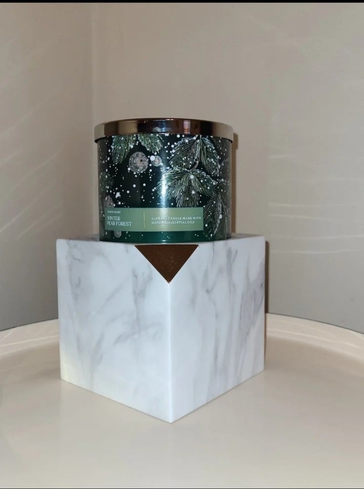 BBW/White Barn Set (1)Winter Pear Forest 3-Wick & (1) Marble Pedestal NIB