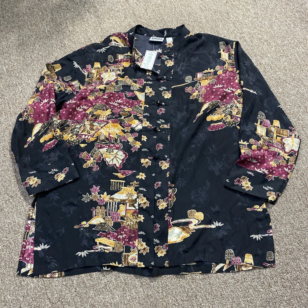 Chicos 100% Silk Frog Clasp Top Blouse Plus size 3 Asian Garden - NWT- New