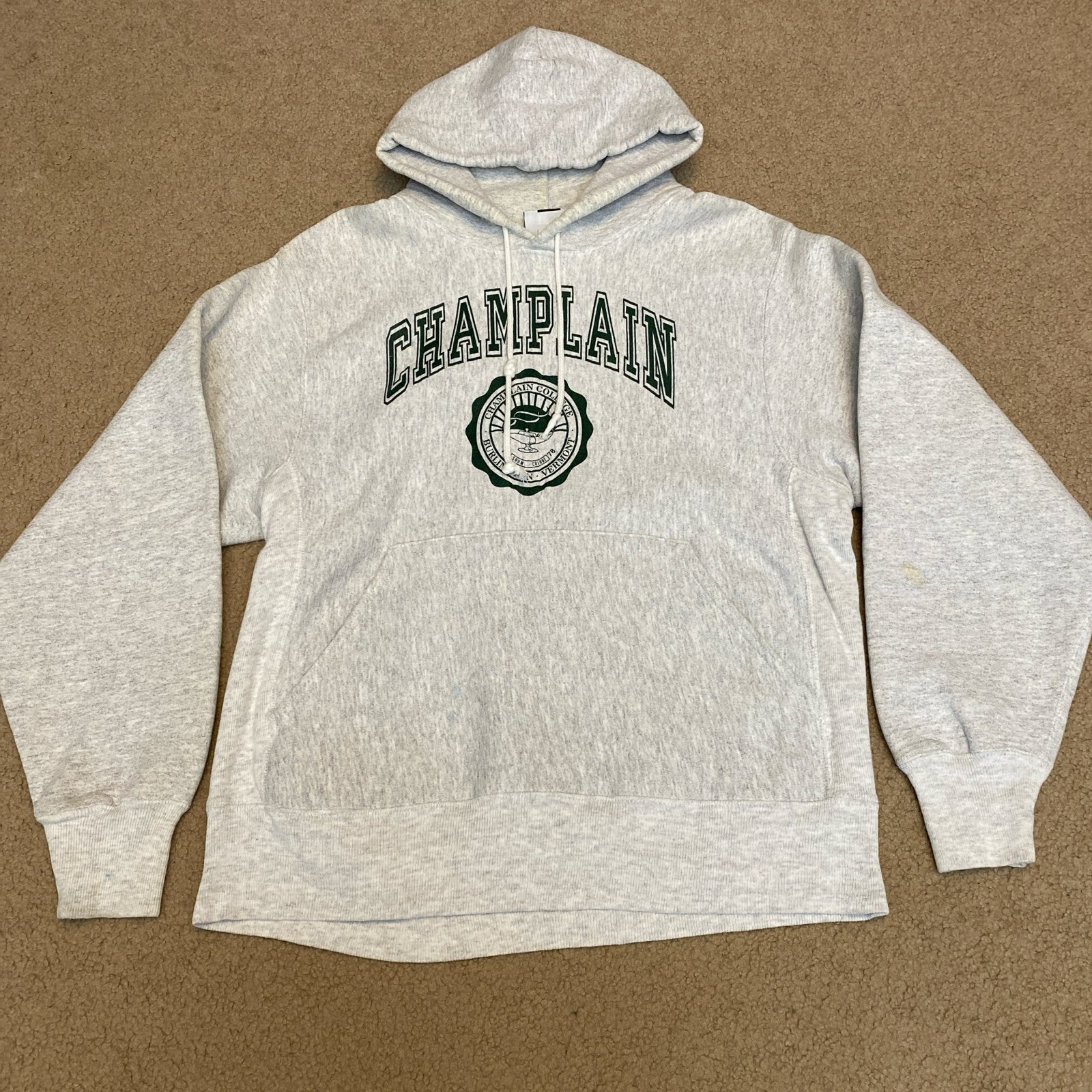 Vintage Champlain College Lee Cross Grain Reverse Weave Style Hoodie