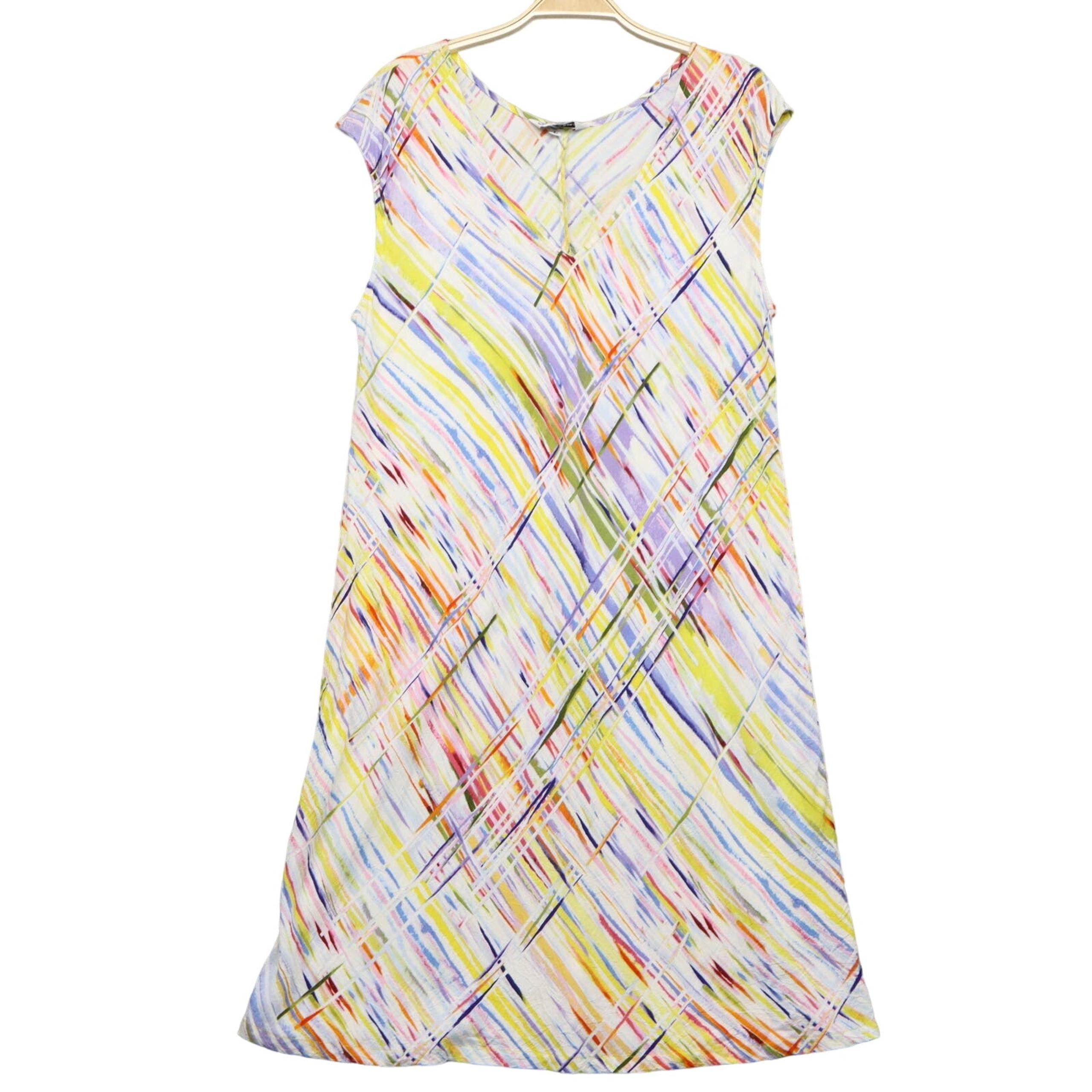 Jams World Viola Twist Dress L Multicolor Brushstroke Cap Sleeve Tropical Beach