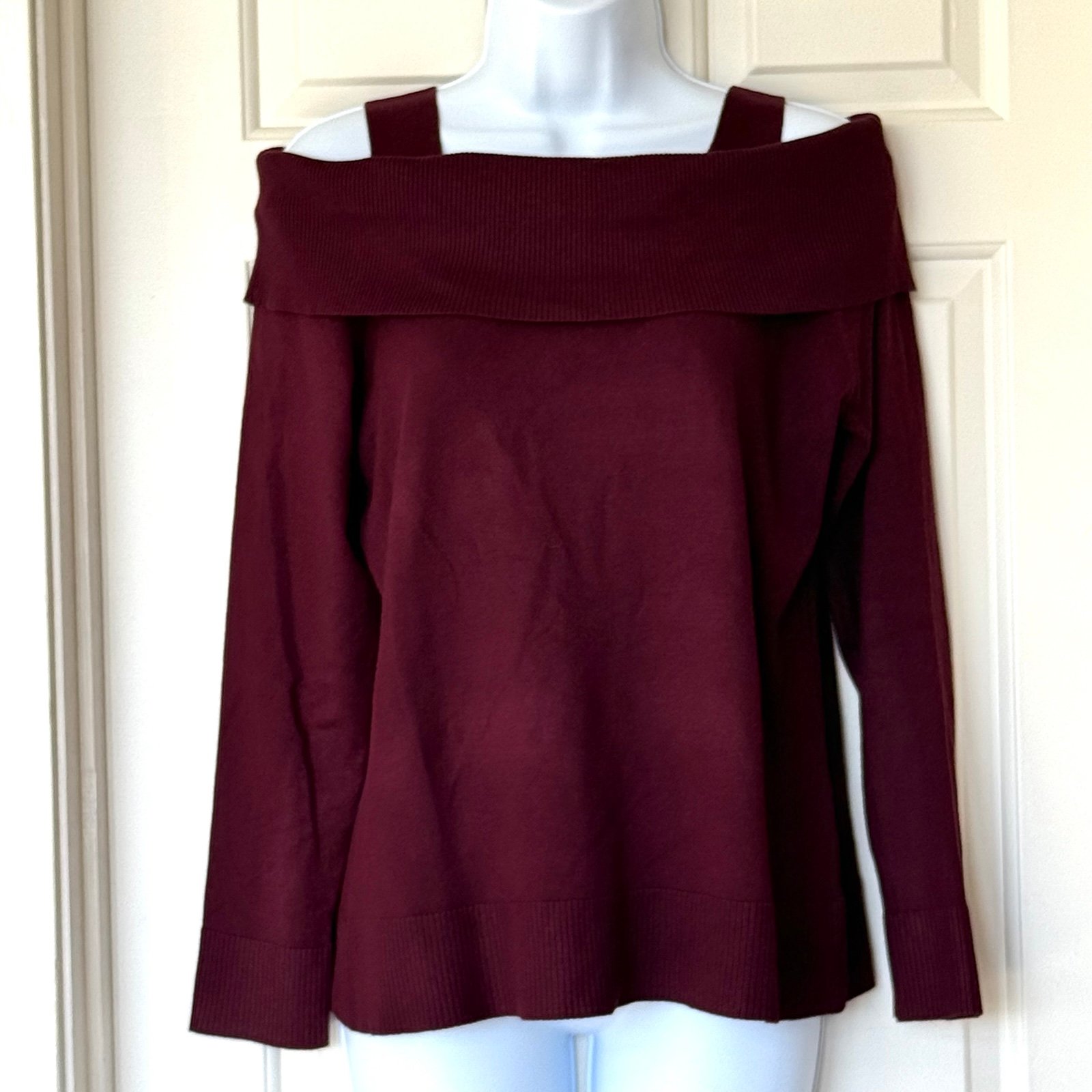 NWT Cable & Gauge Burgundy Off The Shoulder Strappy Sweater