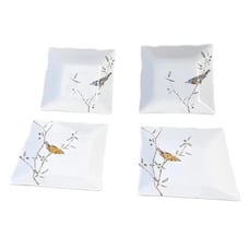 222 Fifth Set Of Four FineChina Bird Trinket Dishes Scallop Edge Squared Plates