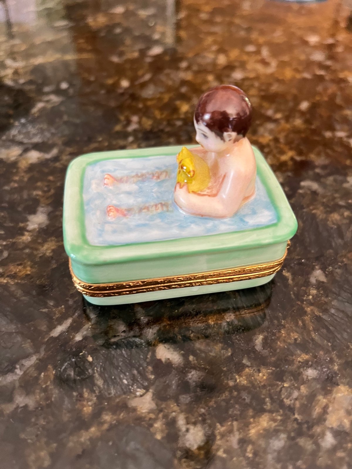 Limoges Box Pient Main France Genuine Authentic Boy in Bubble Bath