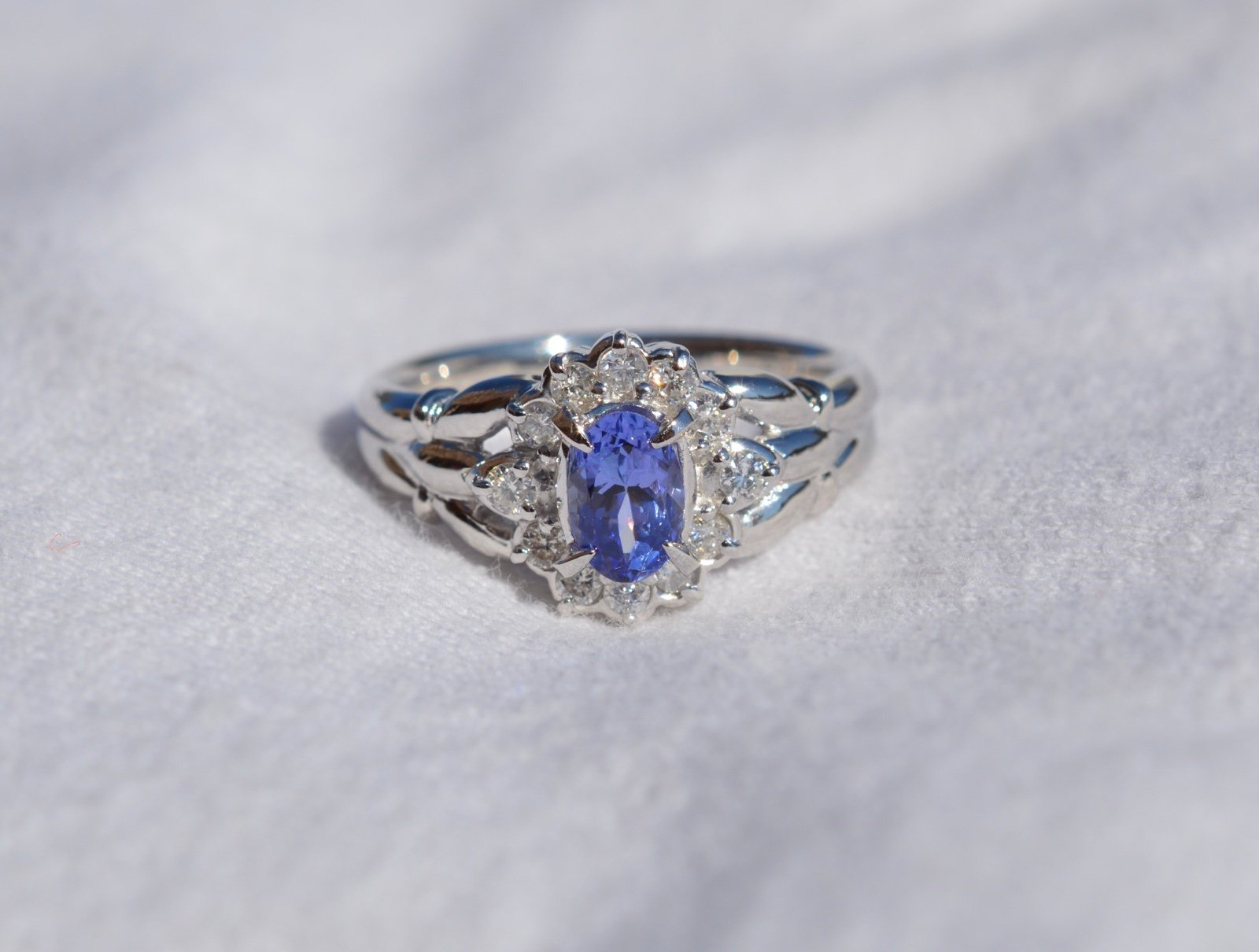Gorgeous Custom Platinum Ring, Oval Cut Natural Tanzanite & VS1 Natural Diamonds