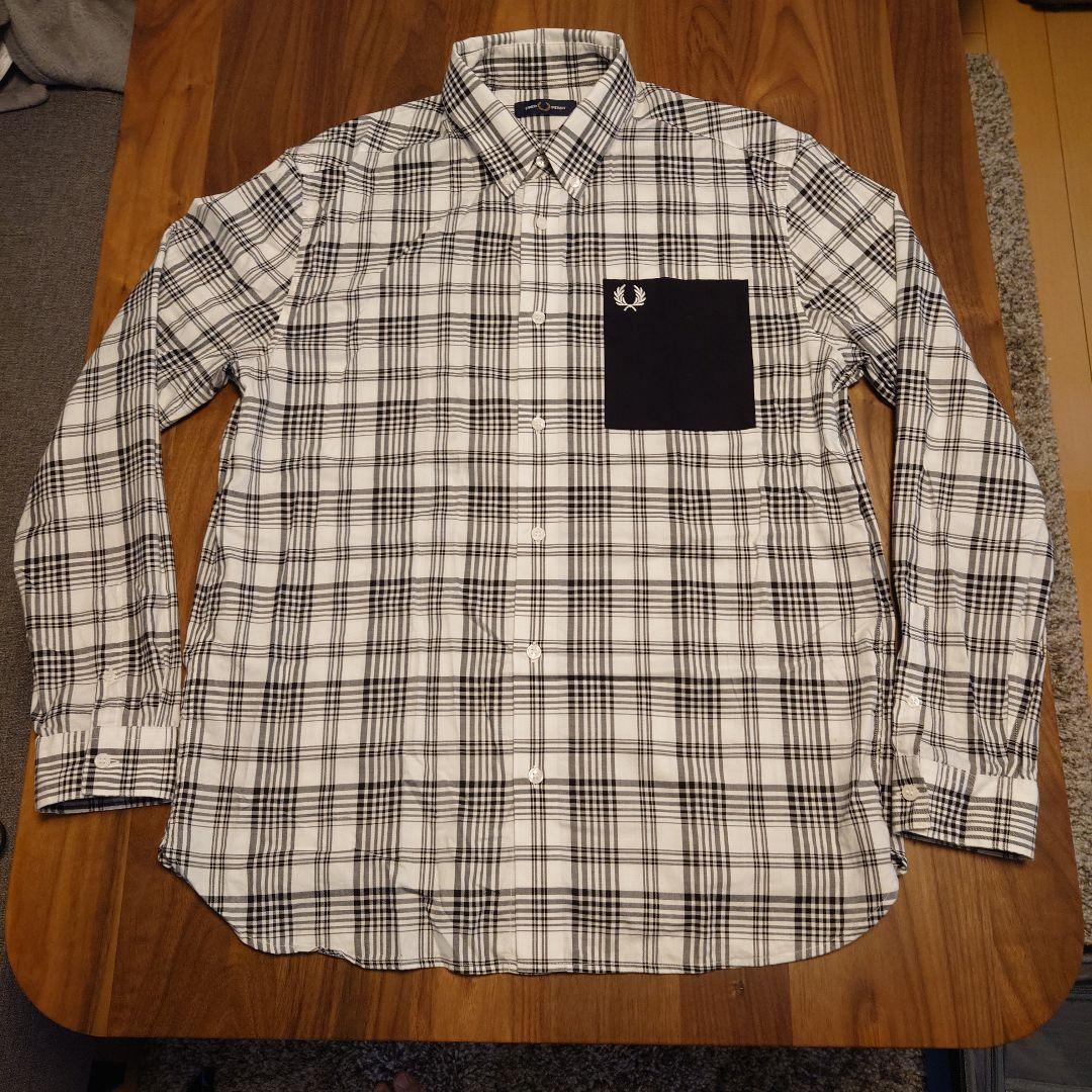 Fred Perry White and Black Check Long Sleeve Shirt, Size L