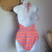 J. McLaughlin, New Nicola Coral Watercolor Stripe One Piece Swimsuit Size 8