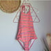 J. McLaughlin, New Nicola Coral Watercolor Stripe One Piece Swimsuit Size 8