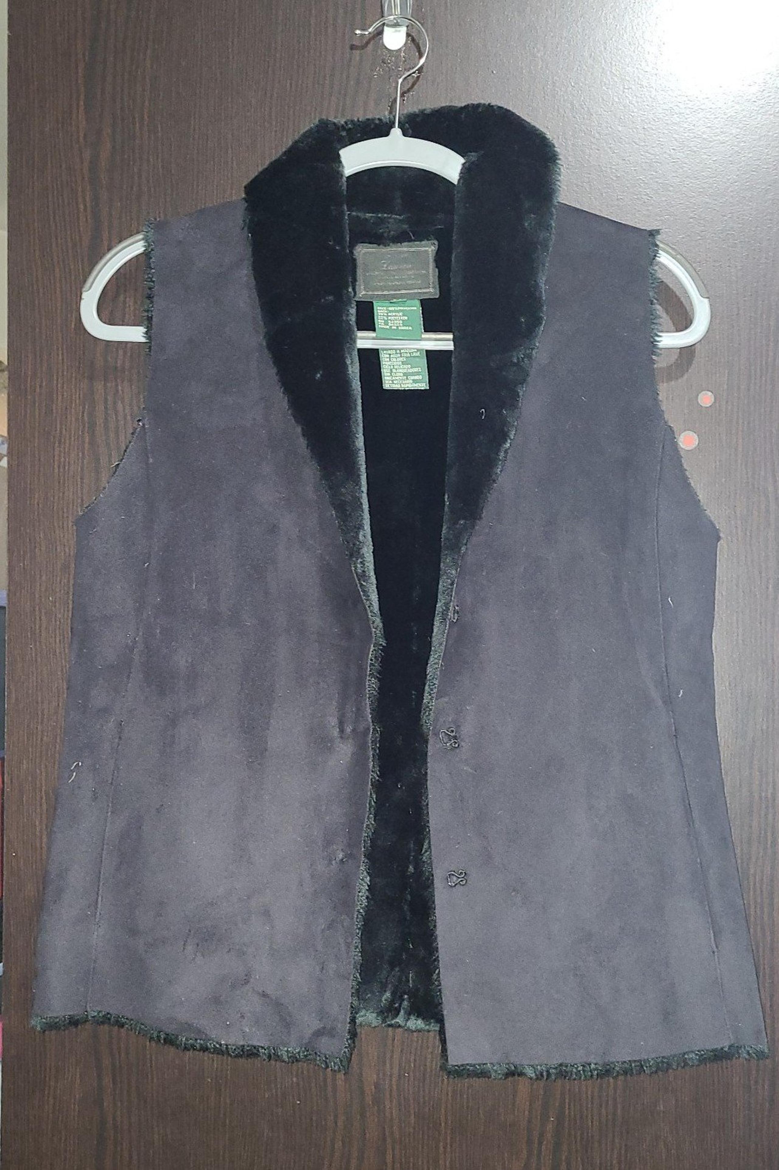 Ralph Lauren Womens Faux Suede Fur Vest Black Size Small P/P w/Pockets