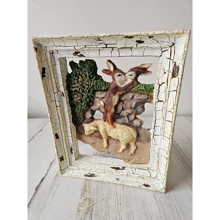 Vintage shabby chic Easter bunny spring rabbit lamb sheep frame picture hanging