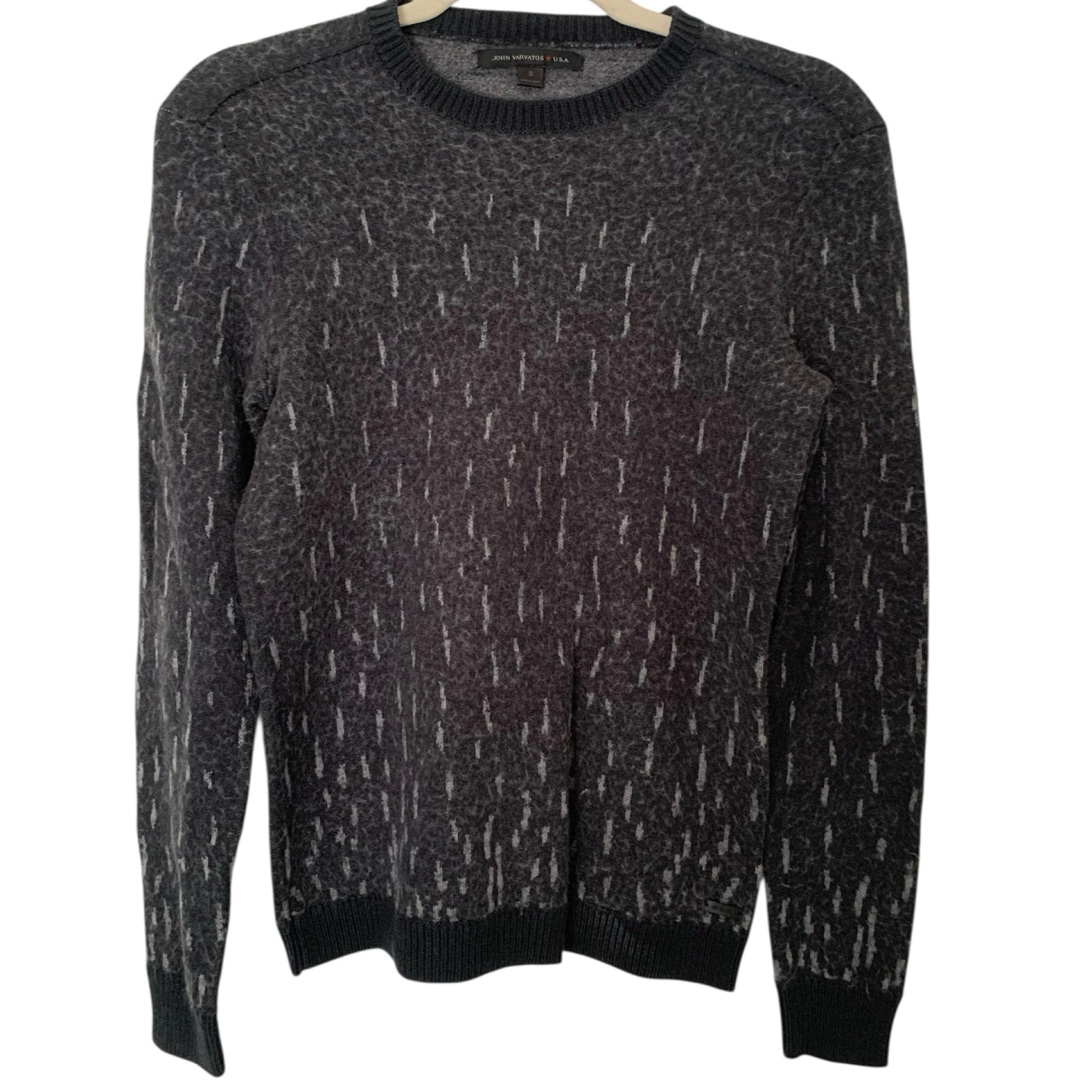 John Varvatos Men’s Small Gray Furry Wool Blend Pullover Sweater Crew Neck
