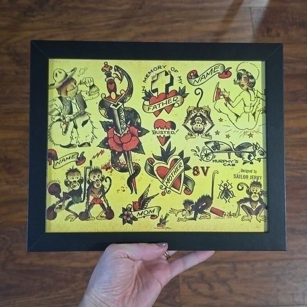 NWT, Framed American Traditional Style Tattoo Flash Art Print