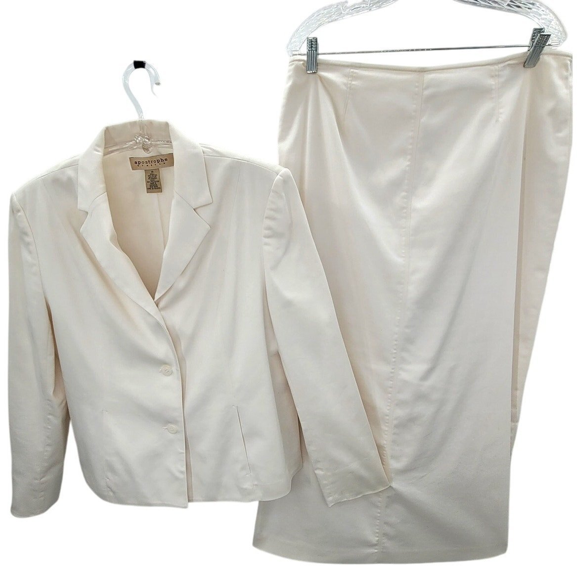Apostrophe Cream Single Breasted Blazer Maxi Straight Skirt Set Suit size 14 16