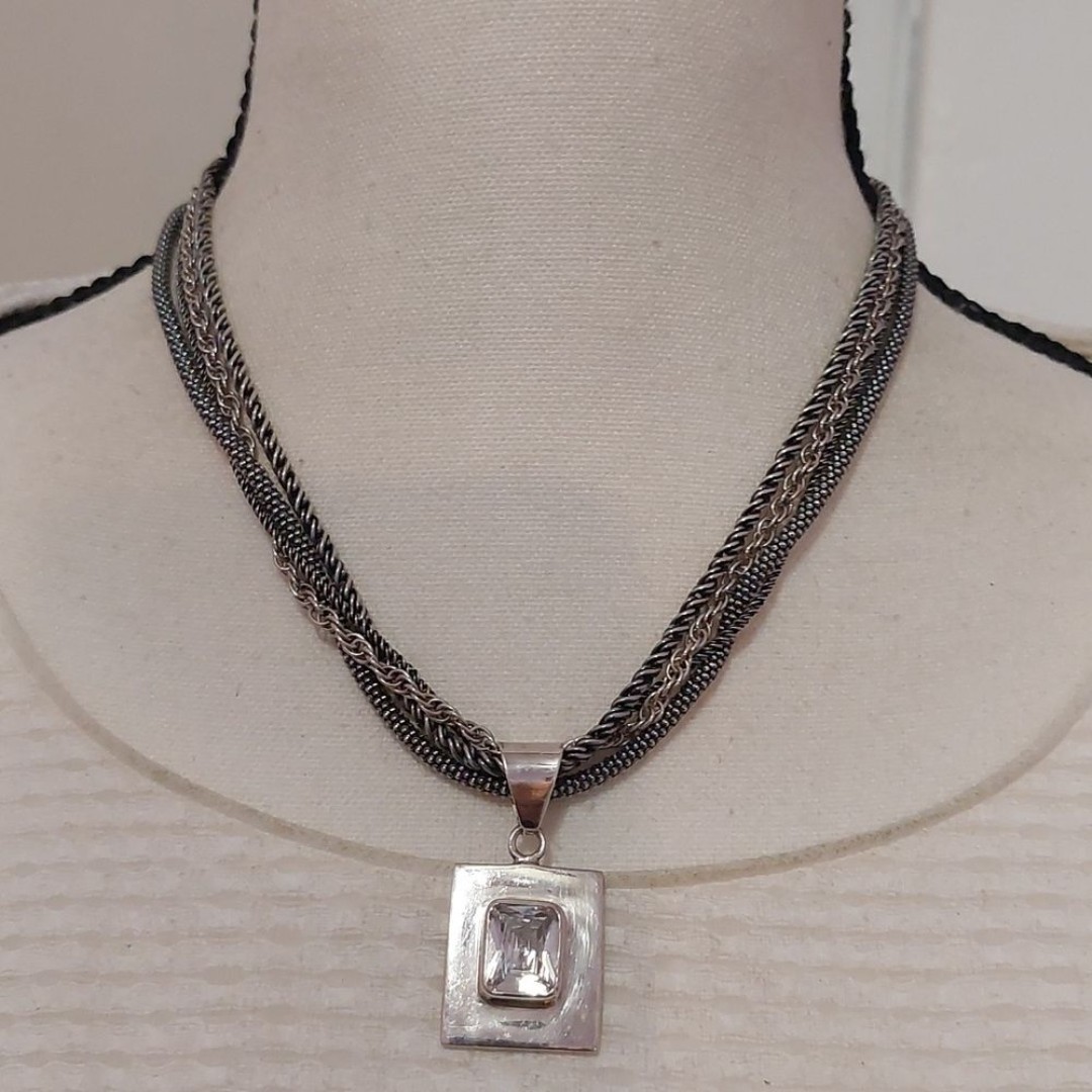 SILPADA Bundle 4 Strands Solid Sterling Silver Necklace and CZ Square Pendant