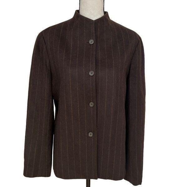 Anne Klein wool/cashmere blend brown jacket striped size 10.