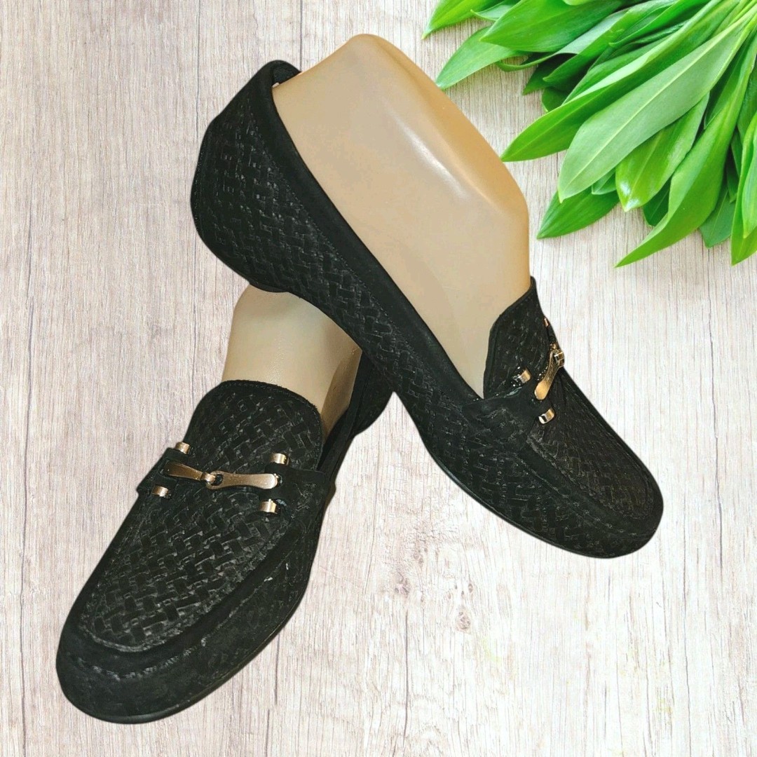 Donald Pliner Filo Black Suede Basket Knit Horsebit Loafer Driving Shoe Sz 7M