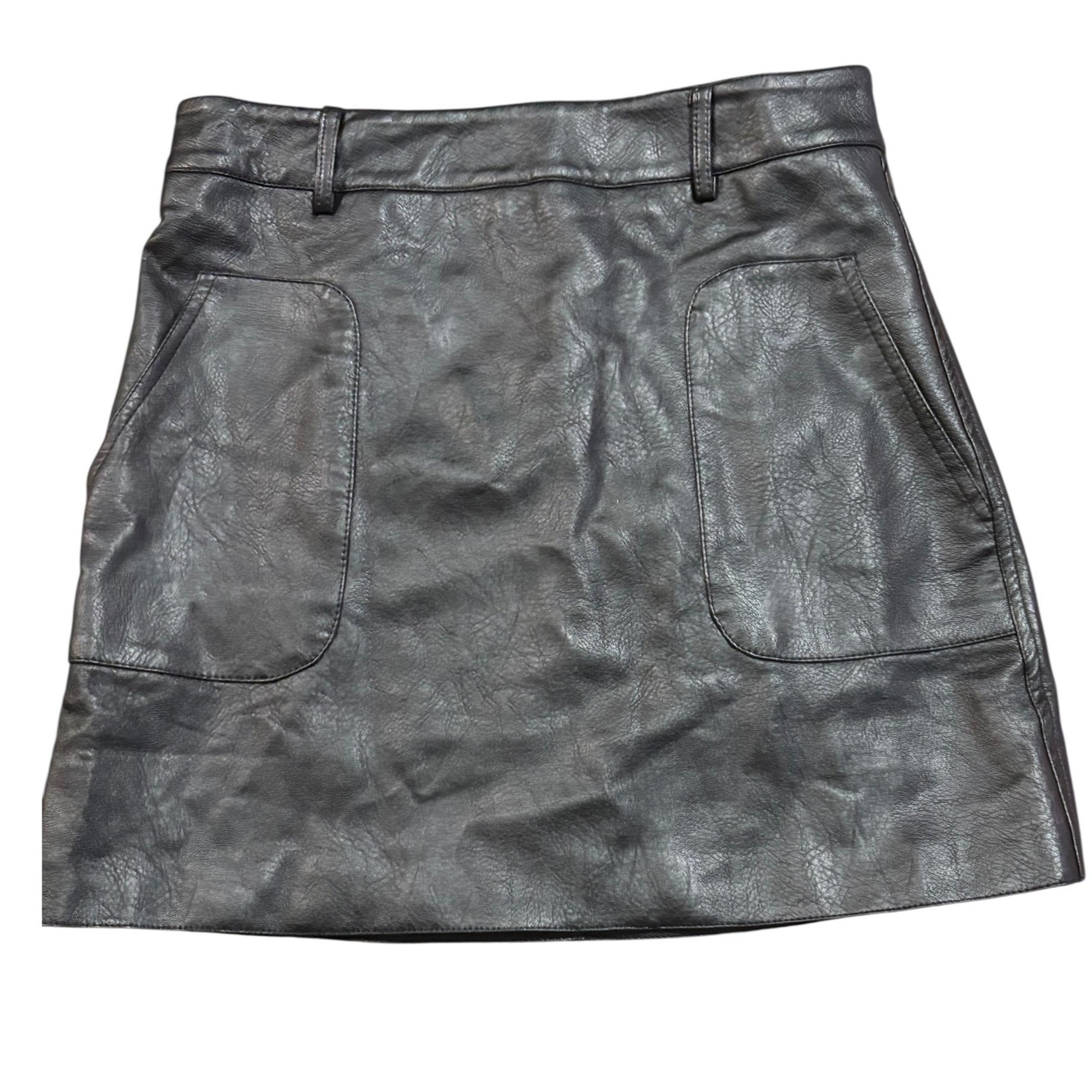 RAGA Faux Leather Mini Skirt Pockets Black Party Club Sexy Medium NWT