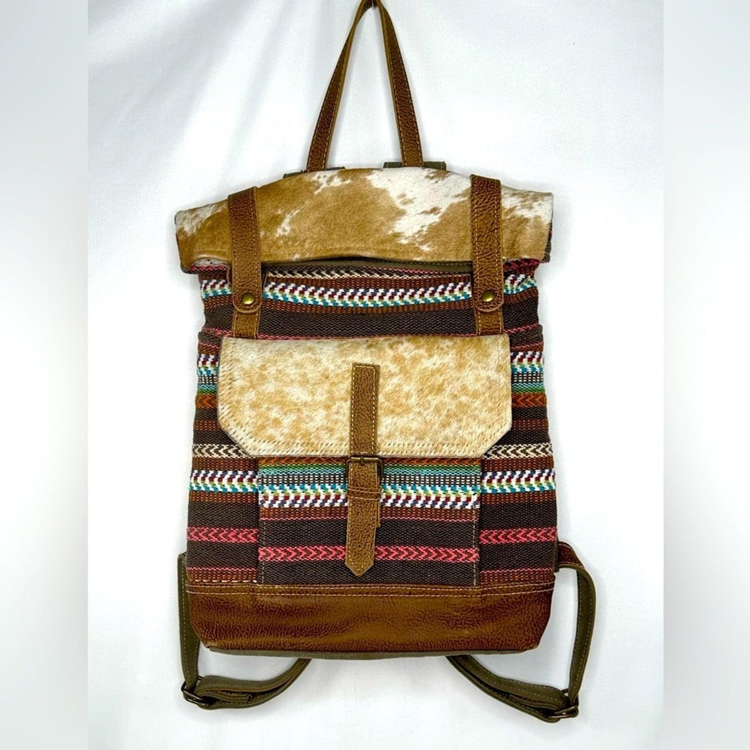 Myra Kitschy Backpack Cowgirl Southwestern Cowhide Woven Cotton Bohemian
