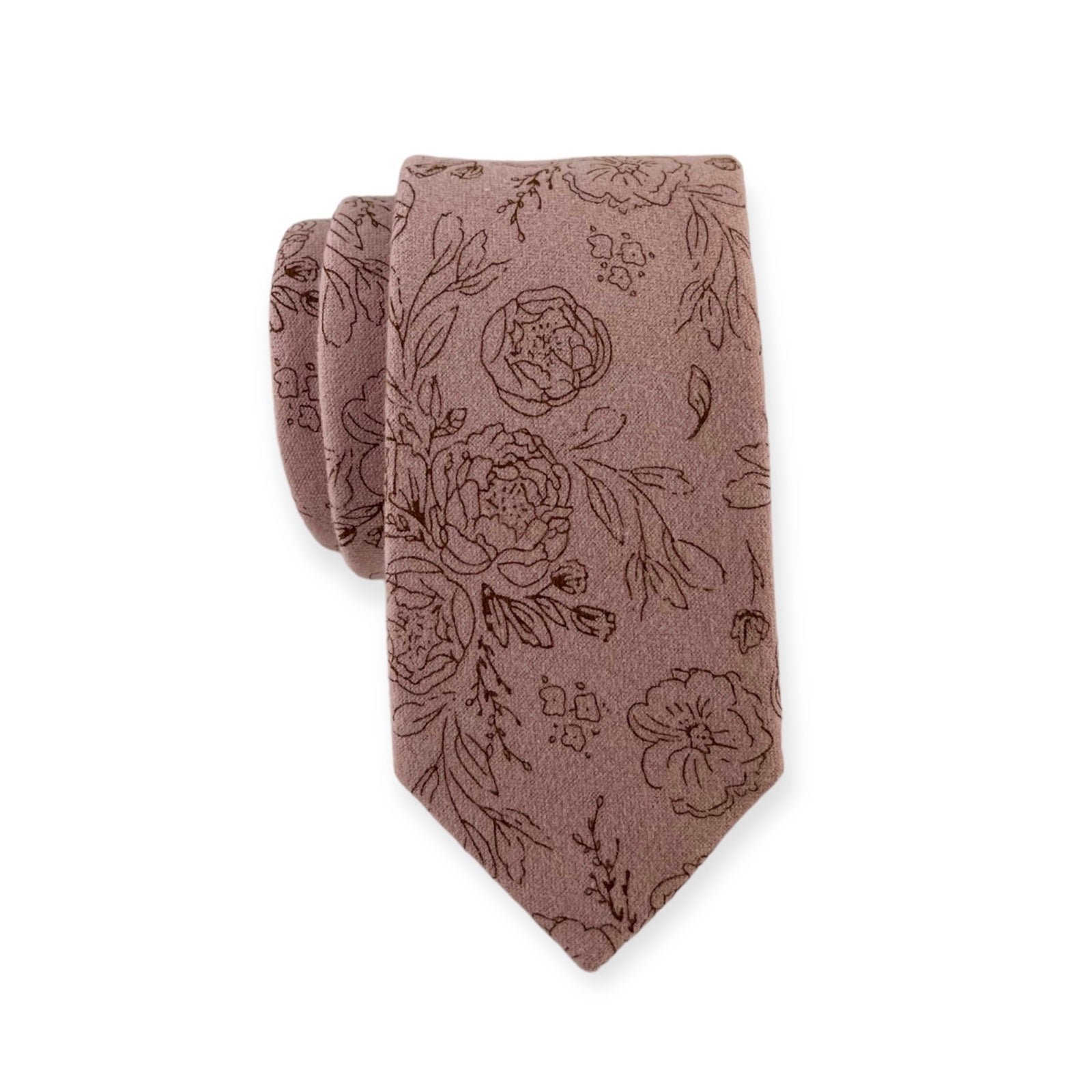 Men’s Taupe Rose Floral Necktie, Slim 2.75” Wedding Groom Tie