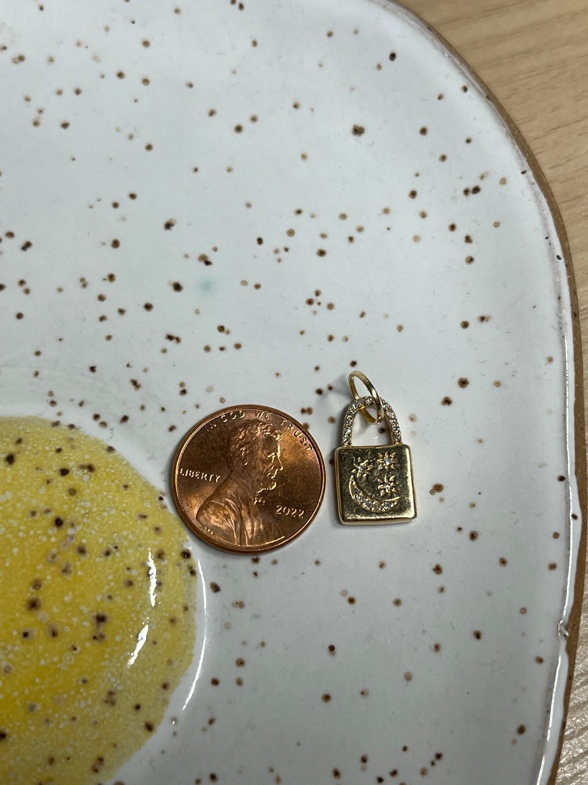 14k gold padlock charm with diamonds
