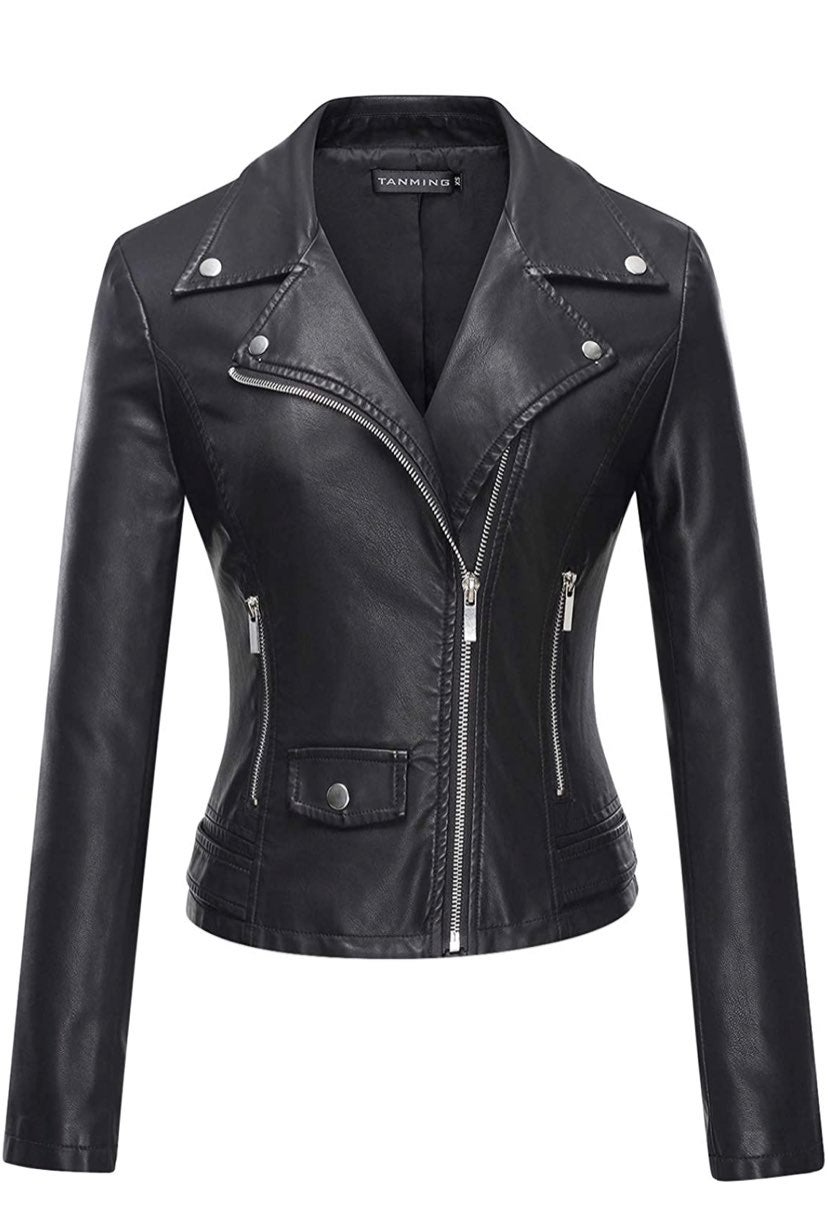 Tanming Women's Faux Leather Moto Biker Short Coat Jacket With Different Sizes