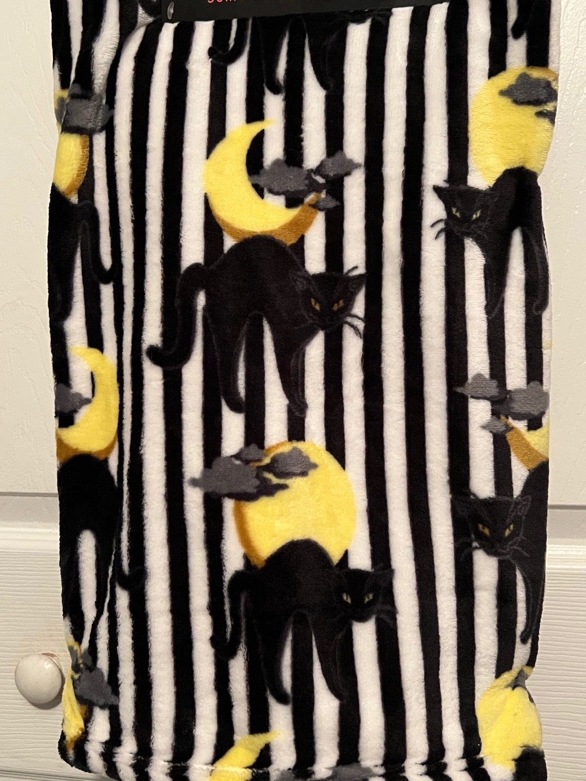 Black cats moons & stripes throw blanket