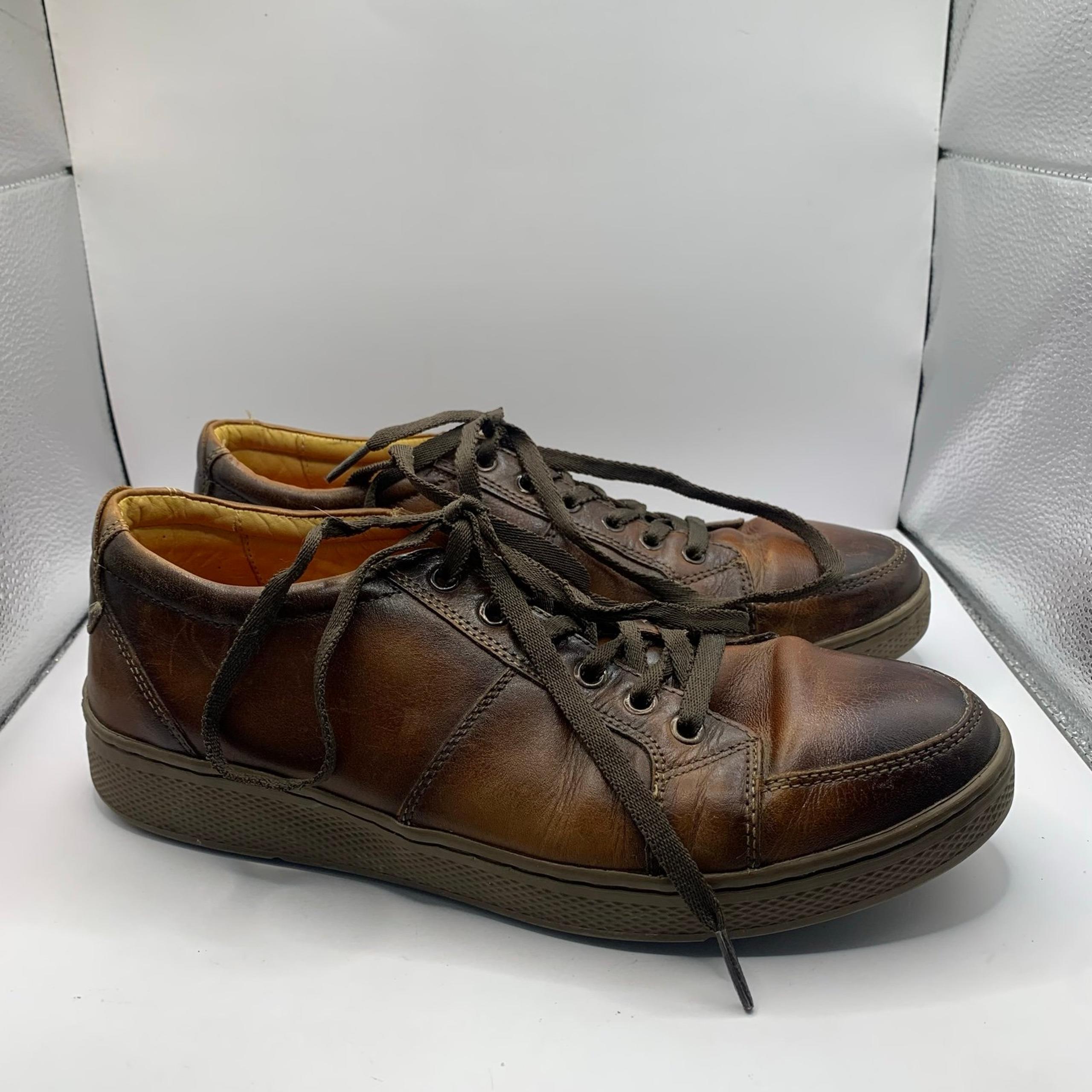 SANDRO MOSCOLONI WES TAN MOCC TOE 6 EYELET leather distressed SNEAKERS size 9D