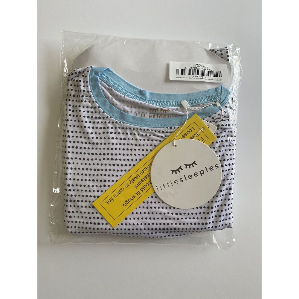 Little Sleepies 5/6 Two Piece Pajamas Unisex Bamboo Blue Trim Polka Dots