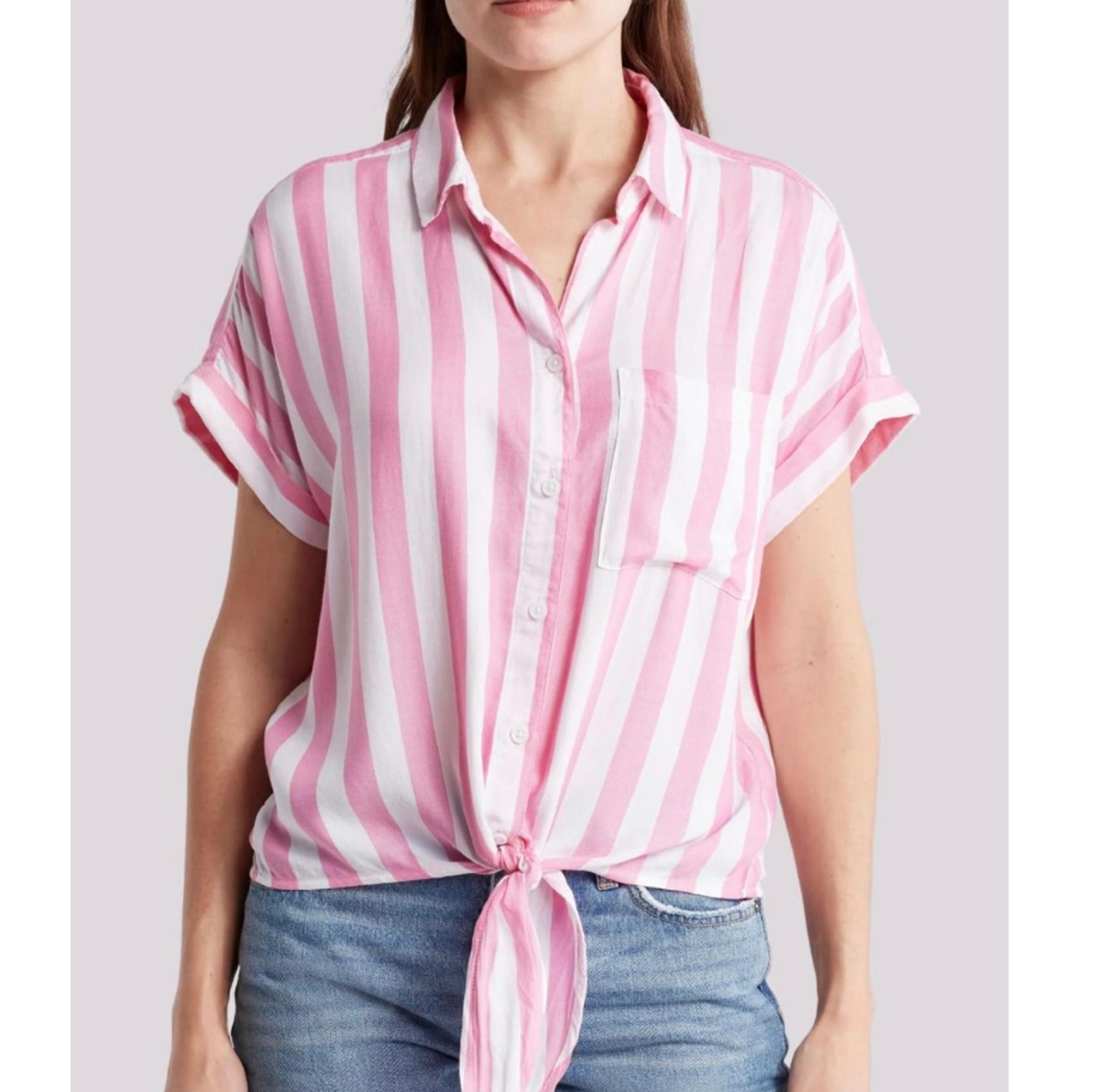 NWOT BeachLunchLounge Rosie Cabana Tie Front Button-Down Shirt Size L