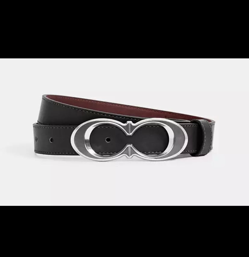 Coach Signature Buckle Belt, 25 Mm MSRP 128 Silver Black Size Small