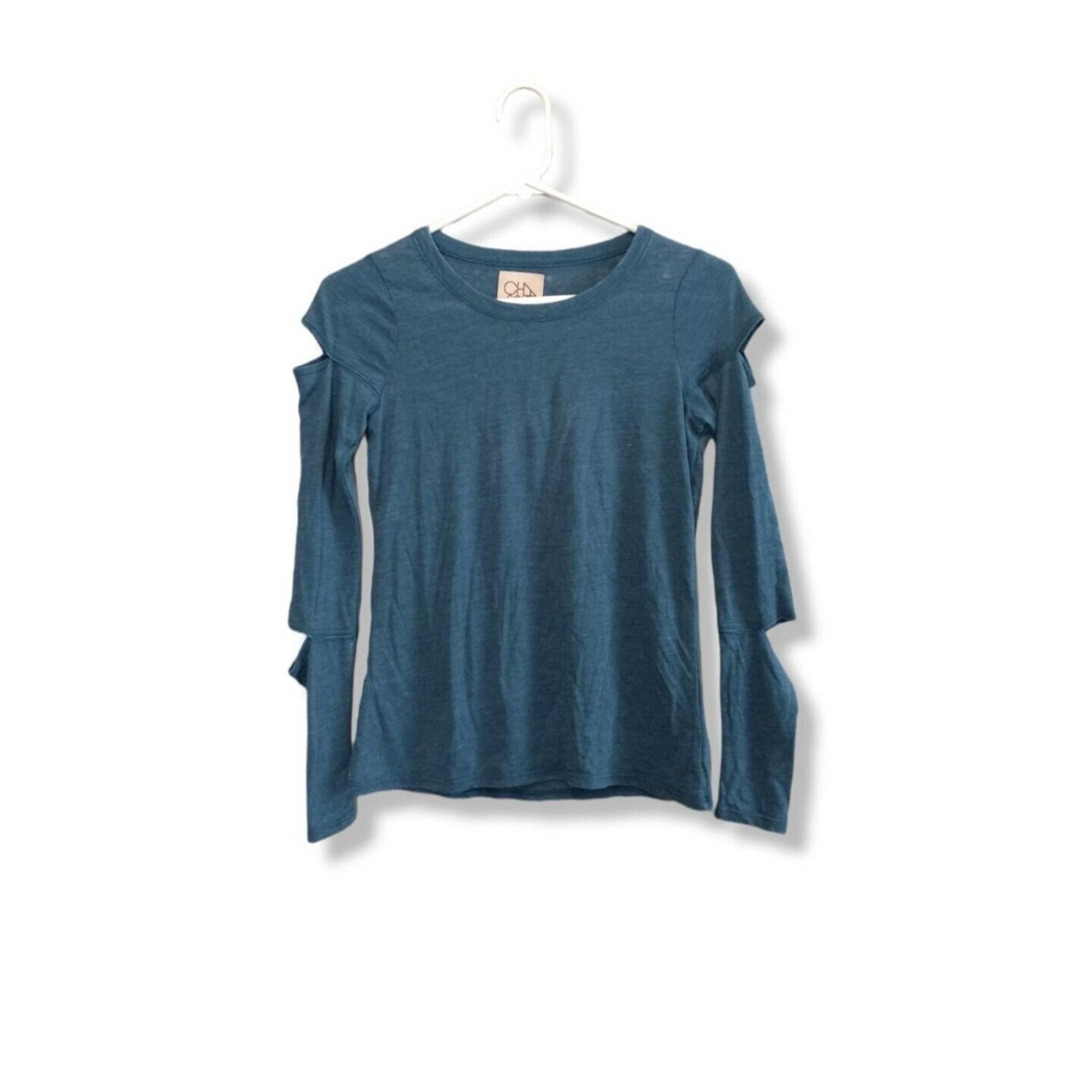 Chaser Burnout Blue Cut Out Long Sleeve Top Womens Size XS