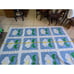 Vintage quilt Floral 12 Block applique white yellow green blue flowers 71 x 94