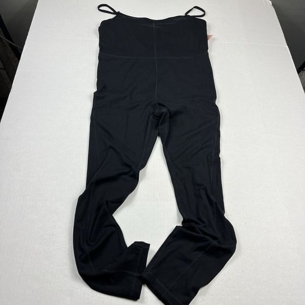 Quince Ultra Form Jumpsuit Black Strappy Sleeve Sexy Slimming Catsuit LARGE NEW